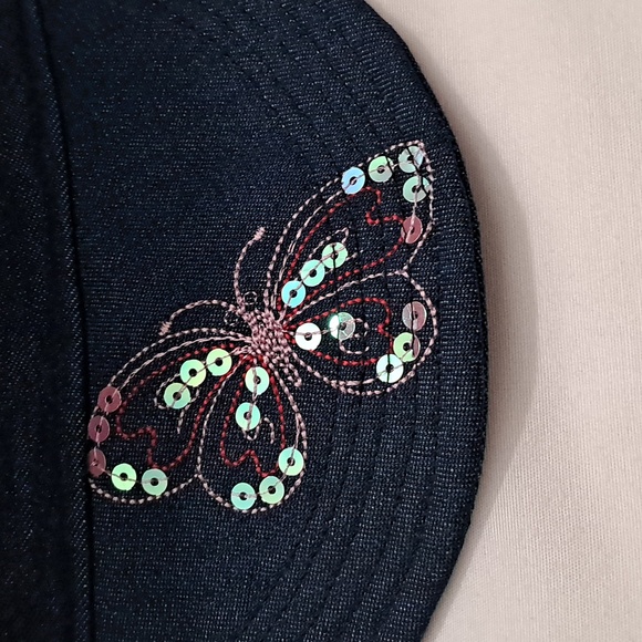 News Boy Cap Women's One Size In Denim with Butterfly Motif - Picture 3 of 6